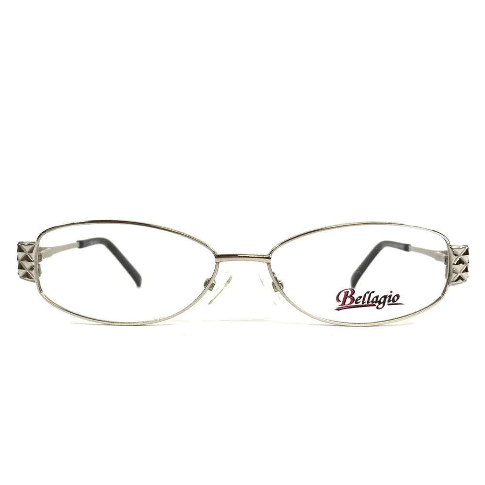 Bellagio Petite Eyeglasses Frames B718 C01 Shiny Silver Oval Wire Rim 53-15-135